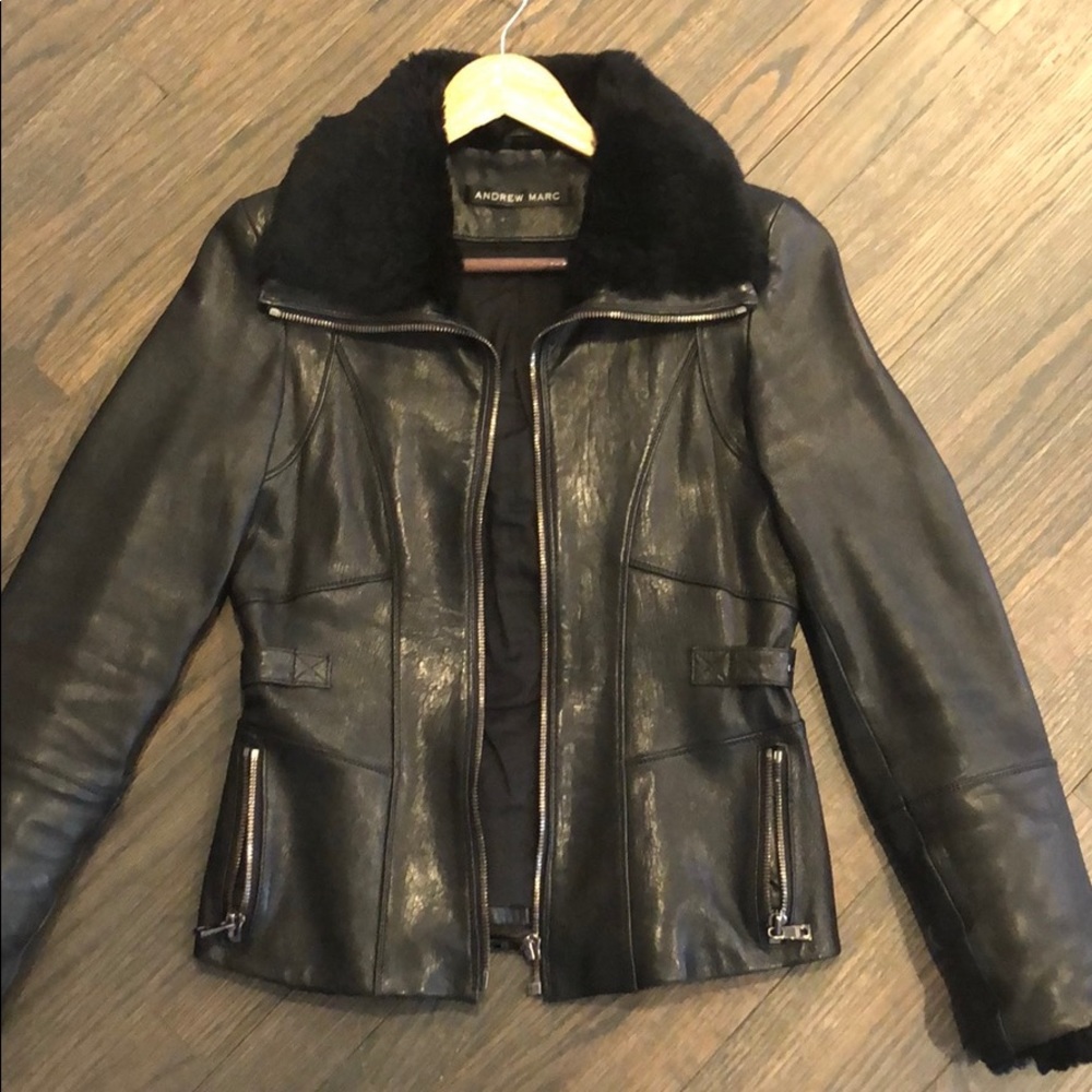 Andrew Marc 100% leather + 100% rabbit fur coat